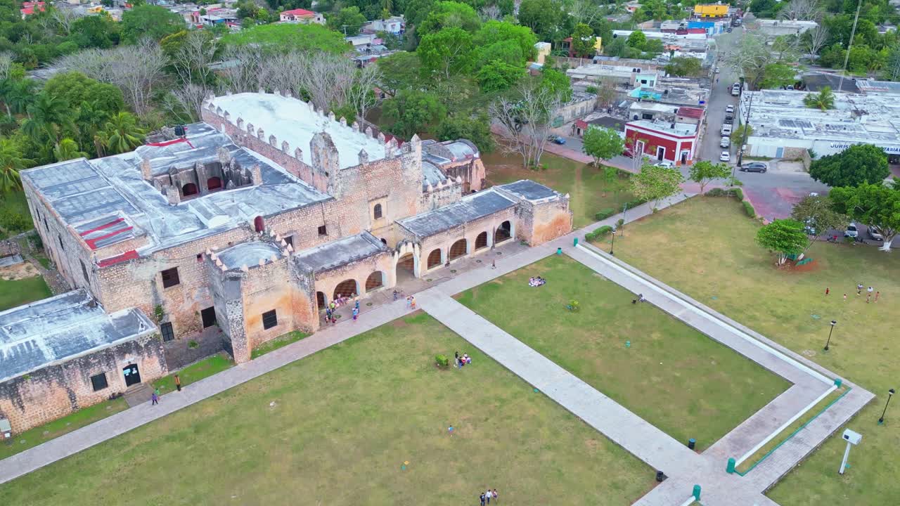 Convento de San Bernardino de Siena in Valladolid, aerial view with green grass park