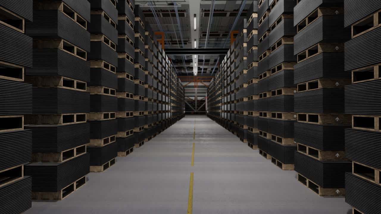 Industrial Warehouse with Stacked Pallets