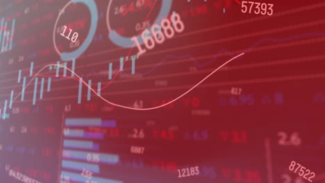 animation of numeric data processing over graphs charts on dark background