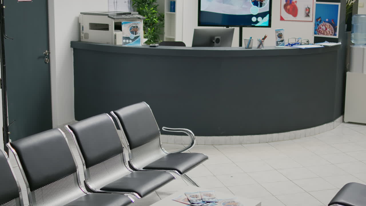 Hospital reception space with waiting area in lobby