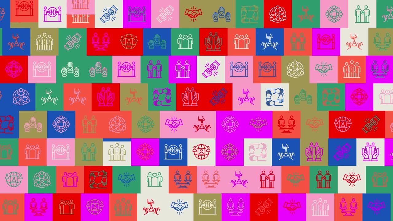National tolerance Day. background. seamless pattern. loop mosaic animation. banner or backdrop with multicolored, flashing icons, logos or illustrations