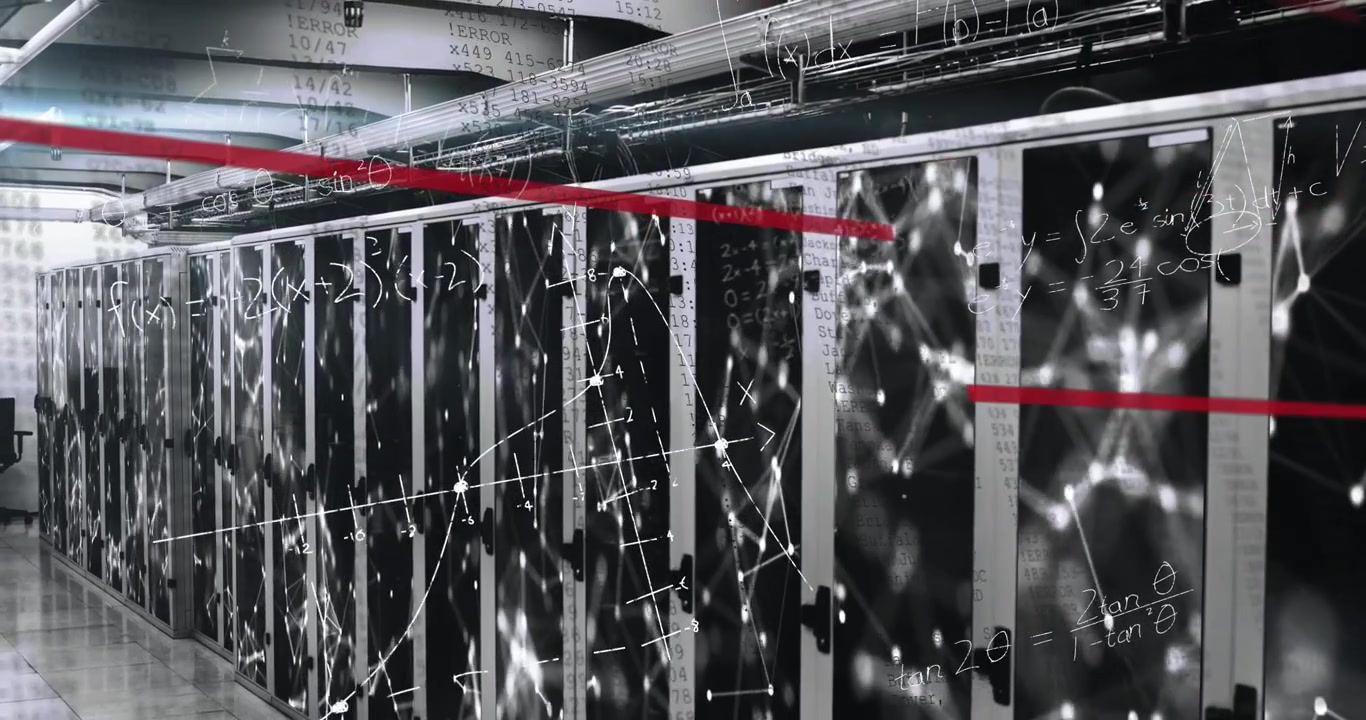 Animation of mathematical equations and data processing over server room