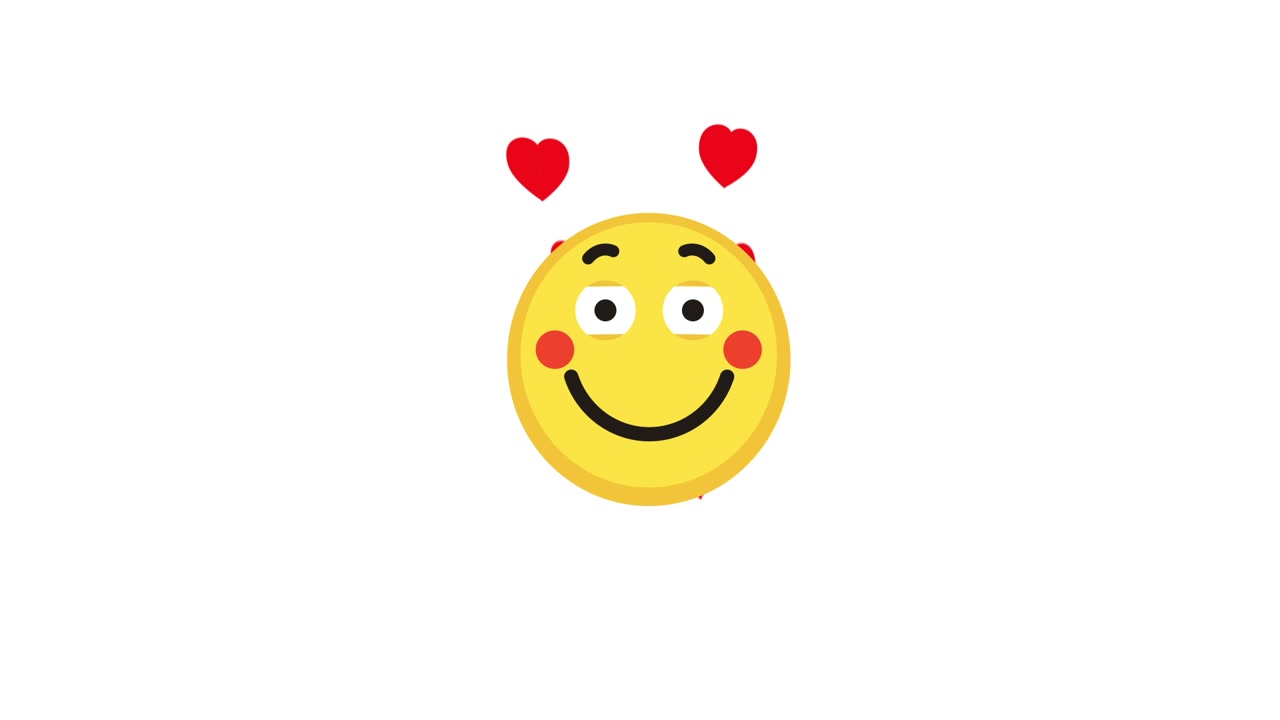 Faccina emoji animata con cuori rossi fluttuanti