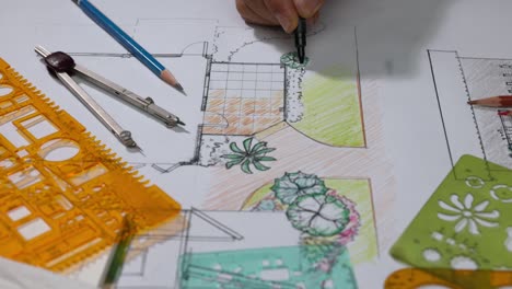 arquitecto paisajista estudiante aprendiendo diseño de plan de jardín.