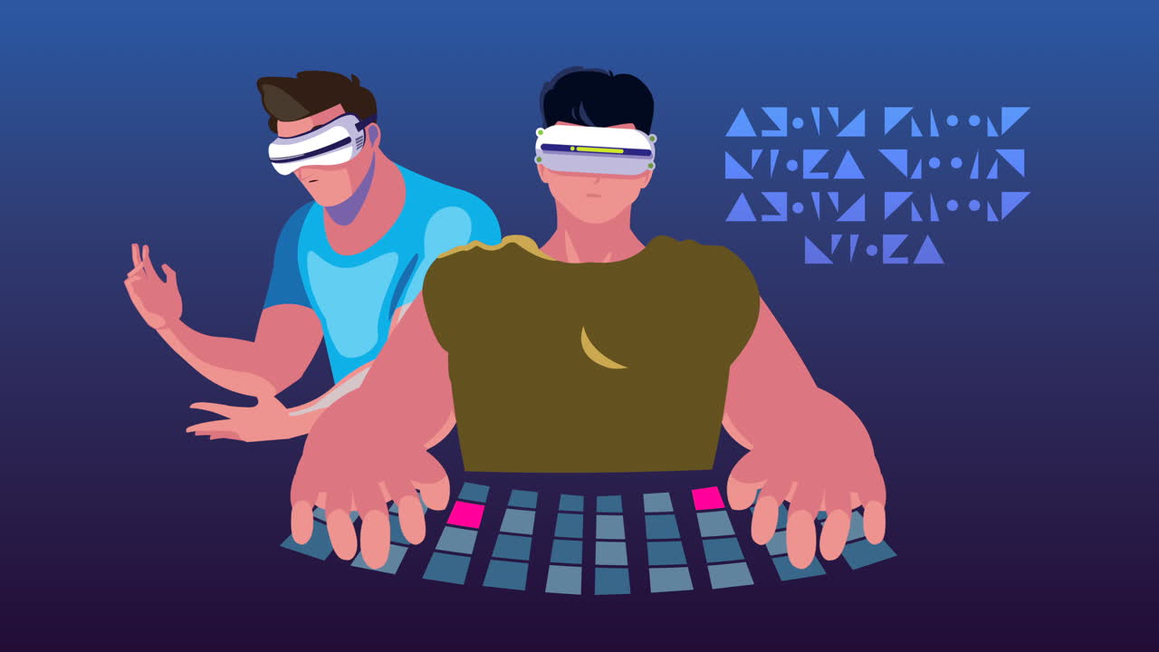 virtual reality tech animation with men using keyboard