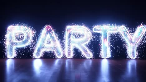 neon sign animation showcasing the word party sparkling against a dark background, creating a vibrant celebration atmosphere