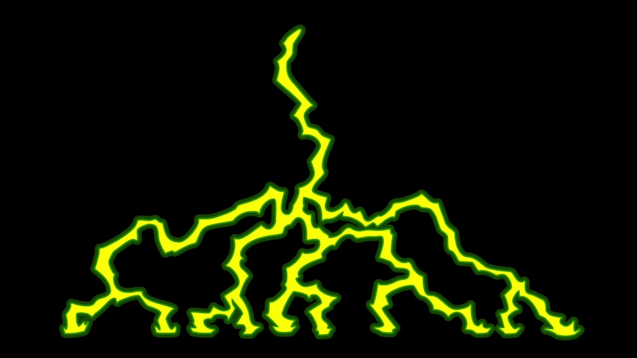 Animazione fulmine giallo isolato su sfondo nero