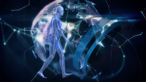 animación de un modelo humano digital en todo el mundo sobre un fondo negro