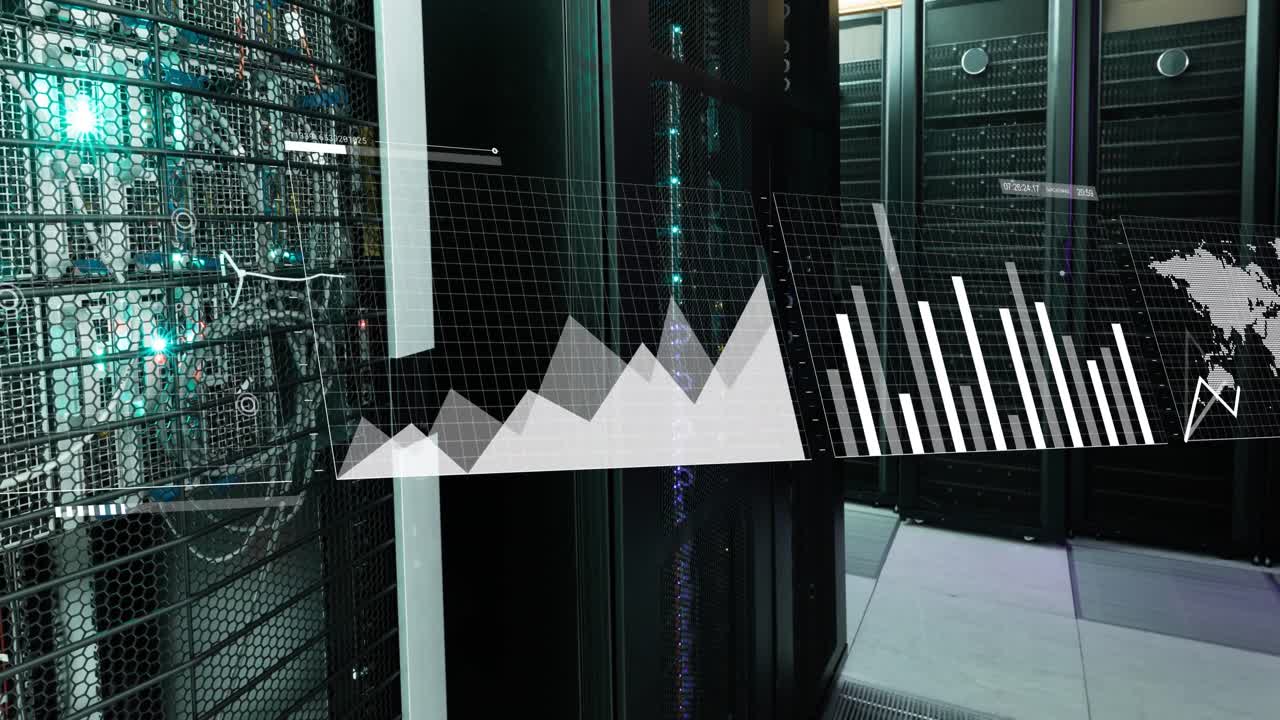 animación de la interfaz con el procesamiento de datos contra la sala de servidores de computadoras