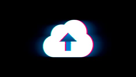 cloud upload  symbol on glitch retro vintage animation.