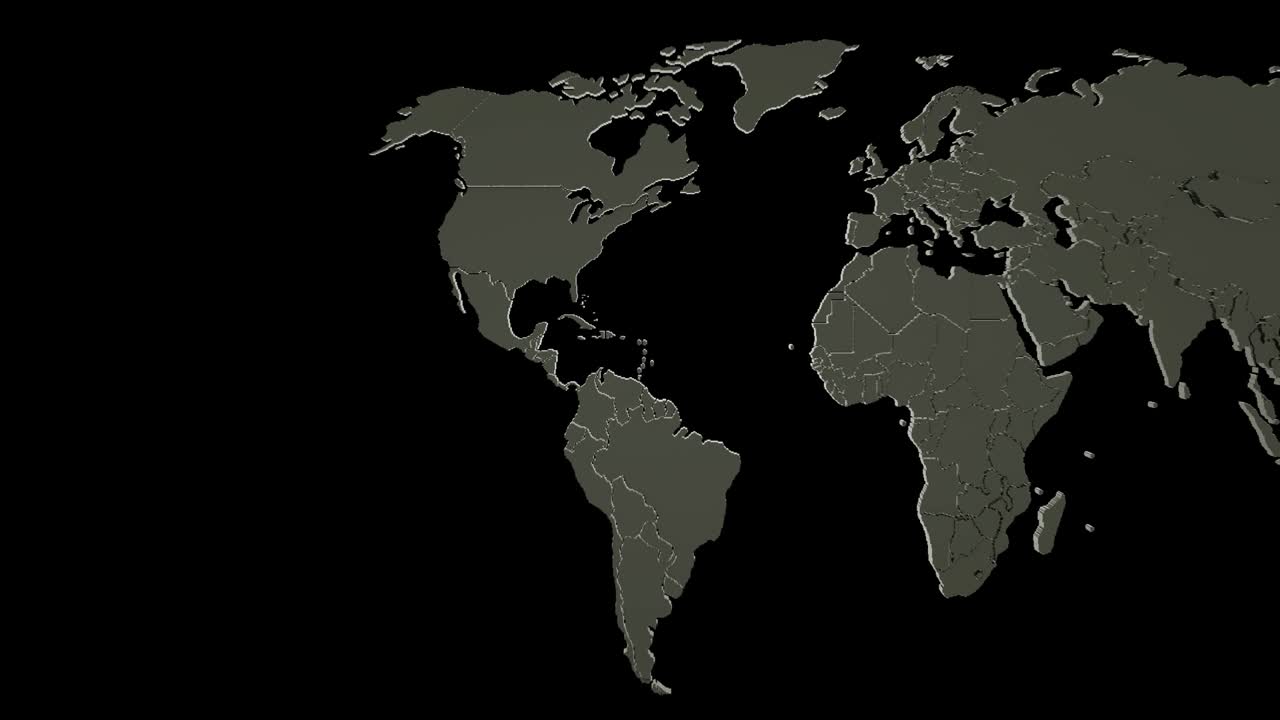 animación de un mapa del mundo en fondo negro. desplazamiento de izquierda a derecha