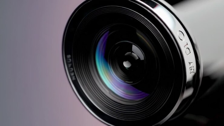 Close-up view of a camera lens