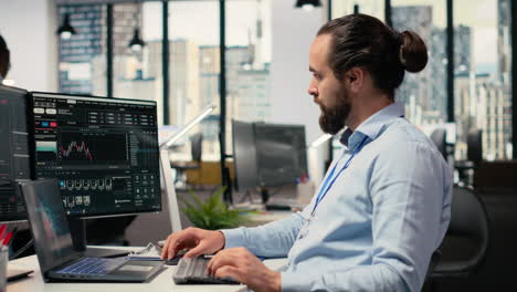 day trader in office leverages ai analytics to interpret candlestick charts