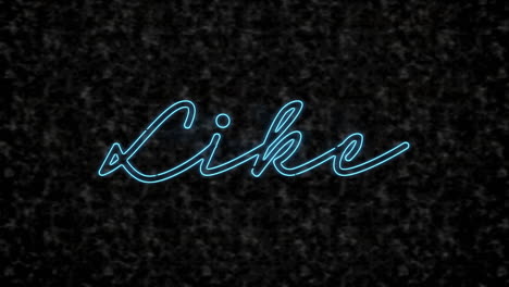 digital animation of neon blue like text banner against textured black background