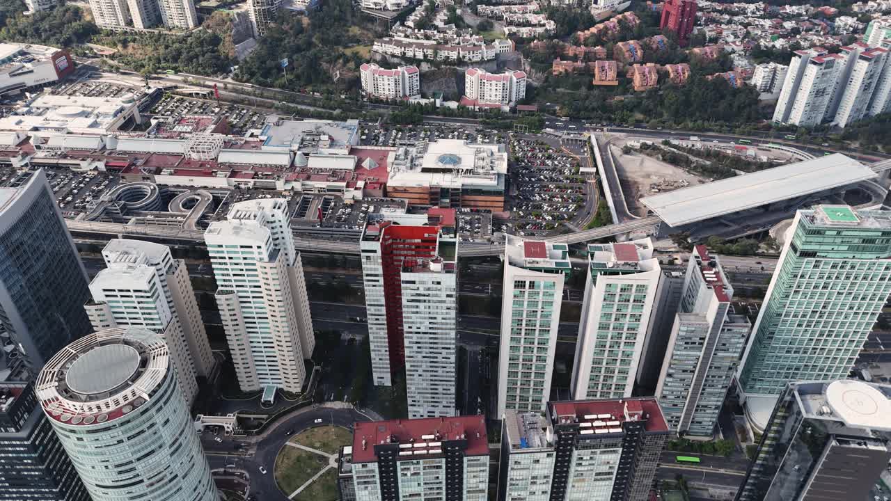 Aerial views of the modern area of Santa Fe, CDMX