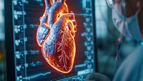 digital 3d heart scan on monitor in medical setting