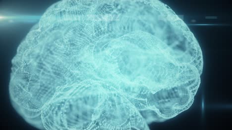 holograma giratorio del cerebro humano, cerebro humano formado por partículas de luz brillante que giran 360 grados, bucle sin costuras animación 4k