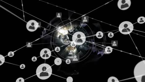 animación de la red de conexiones con iconos sobre fondo negro