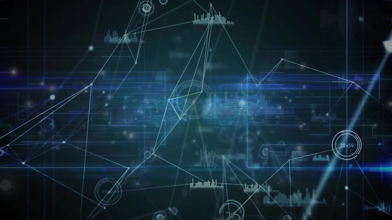 Faint lines appearing, network HUD building in dark blue space, nodes pulsing to highlight clusters