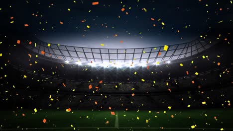 animation of confetti floating over sports stadium at night