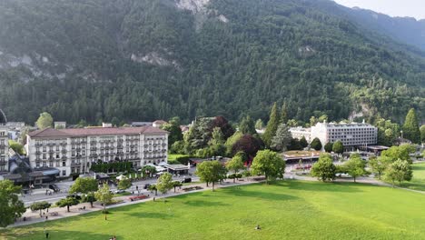 interlaken jungfrau region switzerland panning drone aerial