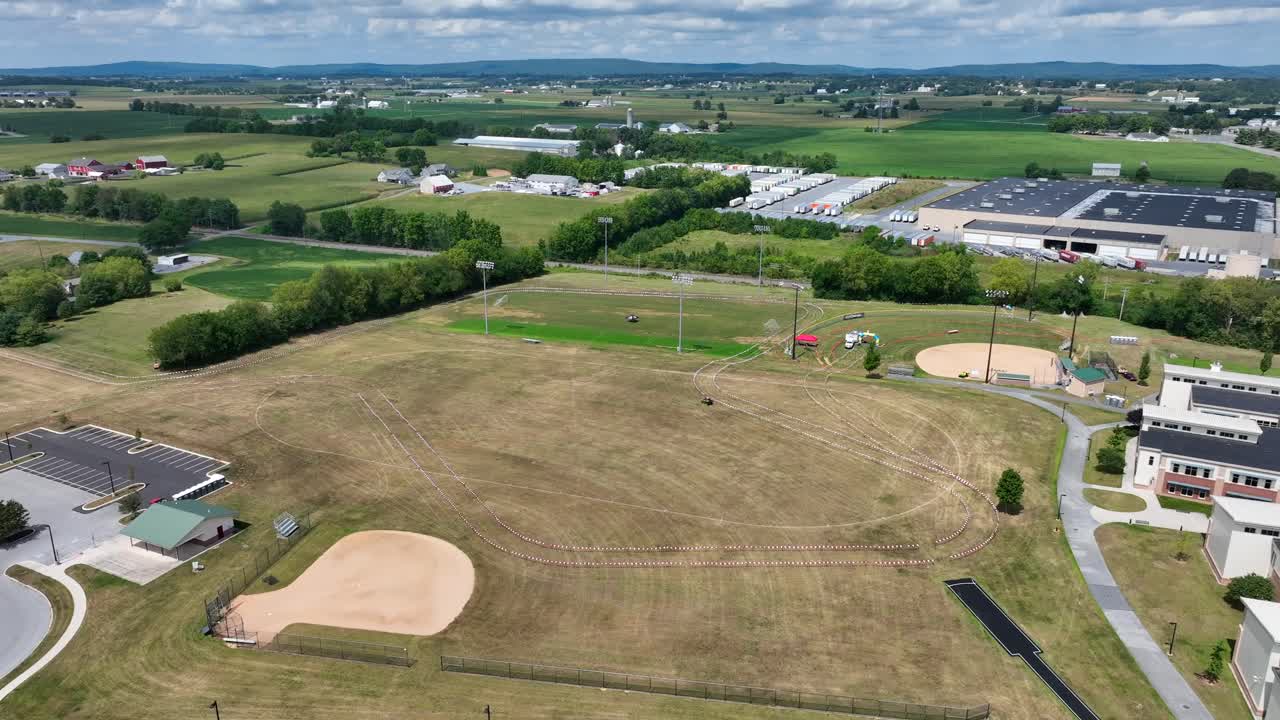 Aerial view of a high school campus in Pennsylvania with sports fields