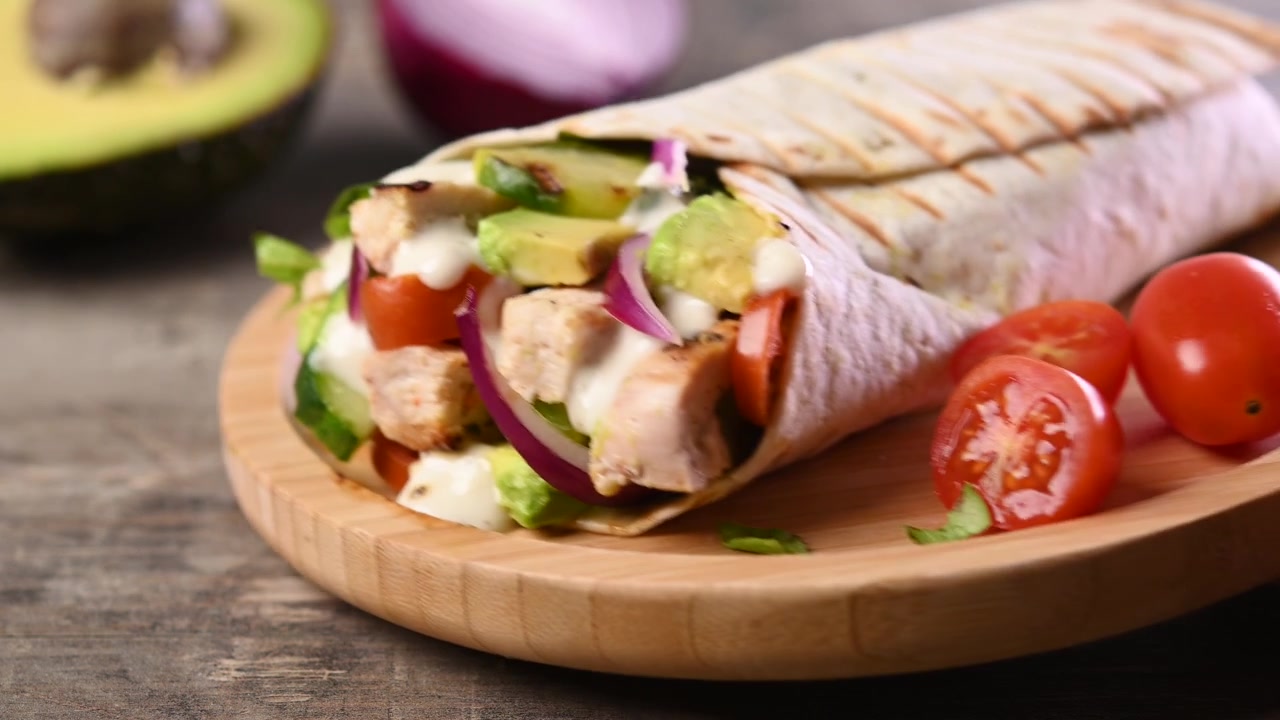 A delicious grilled chicken wrap