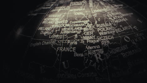 close-up of a vintage world globe focusing on europe