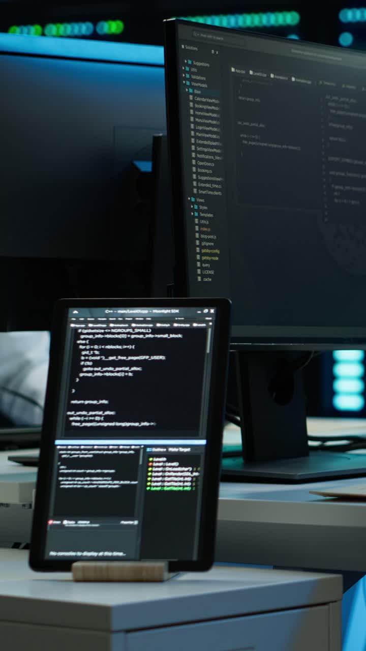 Programming Code Displayed on Computer Monitors in Server Room