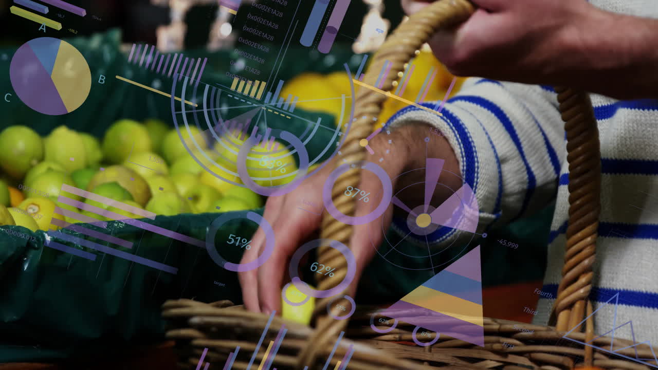 카우카스인 남성 쇼핑에 대한 데이터 처리의 애니메이션