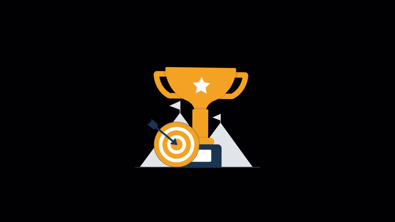 Animated Illustration of Success with Trophy and Target