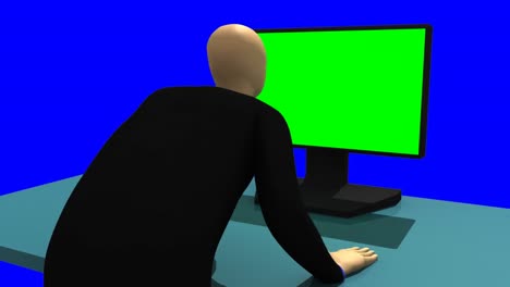 Animation-showing-a-3dman-sitting-in-front-of-a-green-screen