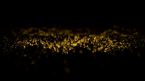 4k motion abstract of particles gold dust with stars on black background. background gold movement, seamless loop