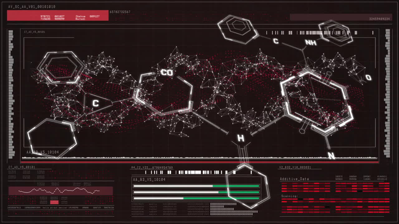 데이터 처리 및 화학 공식의 애니메이션 dna 스트랜드