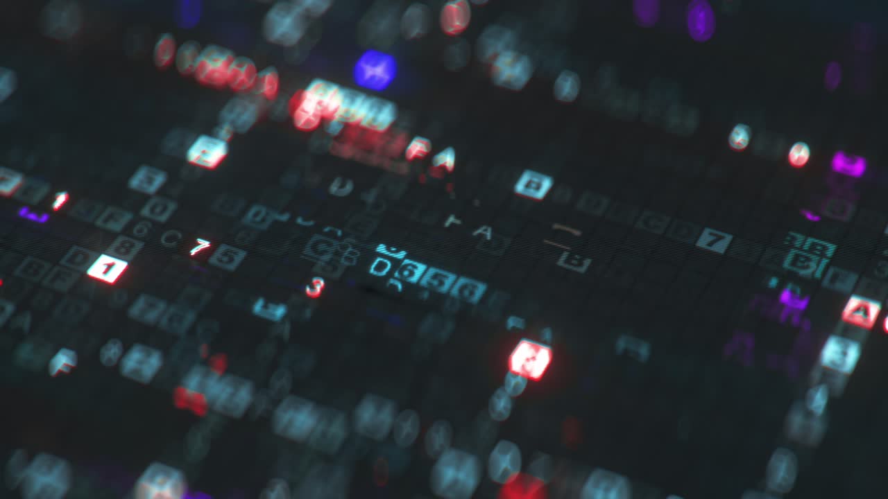 Macro shot of glitching digital code seamless loop 3D render animation