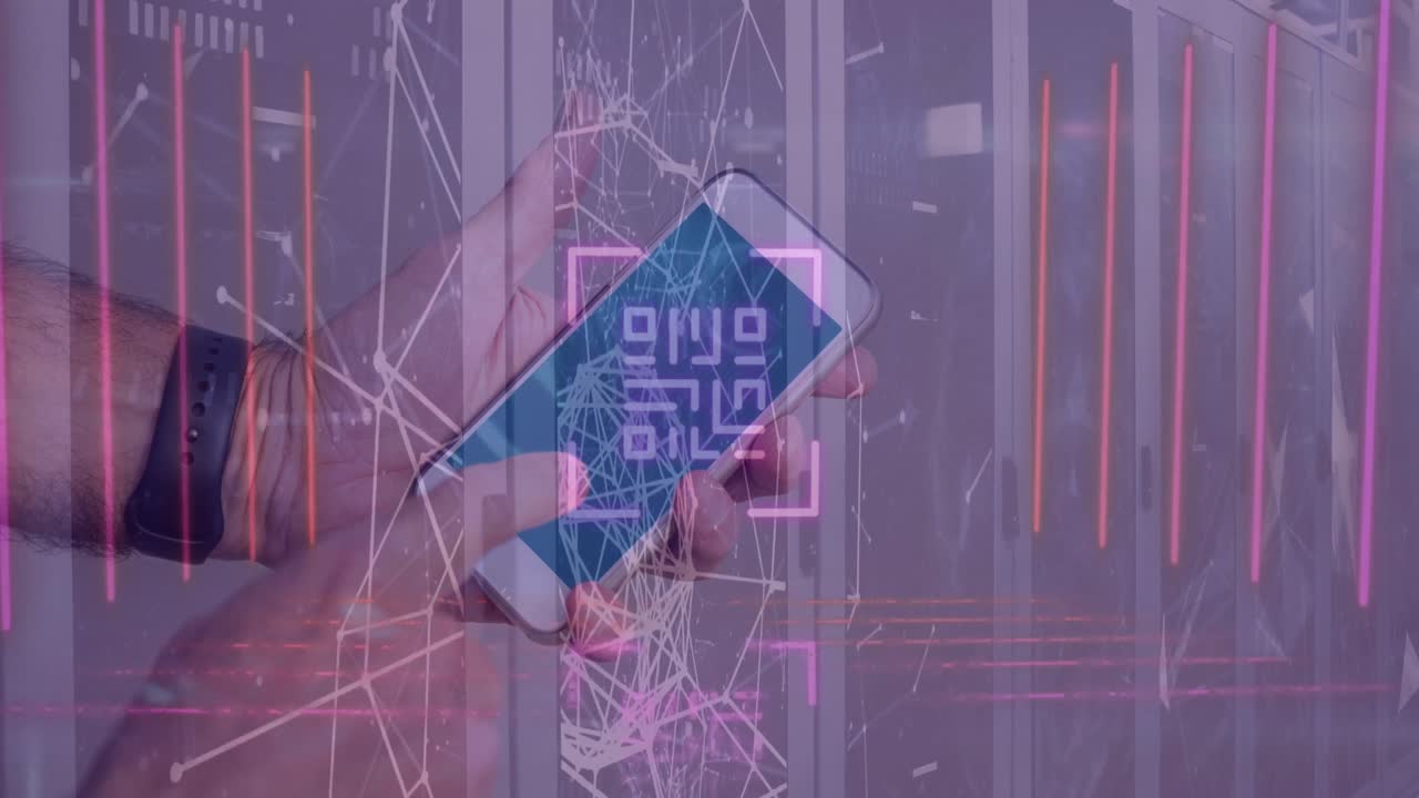 animación de la interfaz digital sobre la persona que utiliza el teléfono inteligente