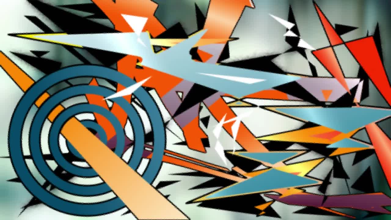animación de múltiples formas abstractas retro que se mueven sobre un fondo rojo