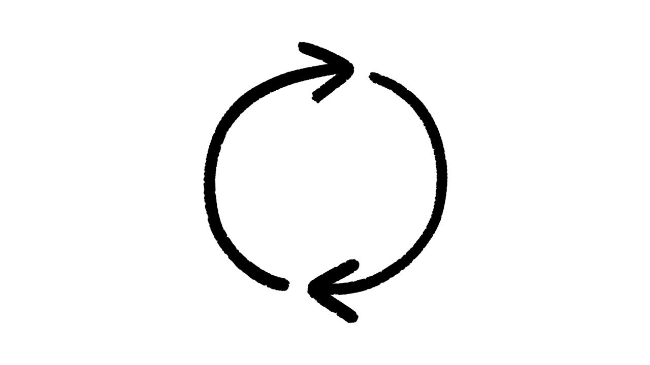 Doodle arrows circle, rotating hand drawn stop motion animation on a white background