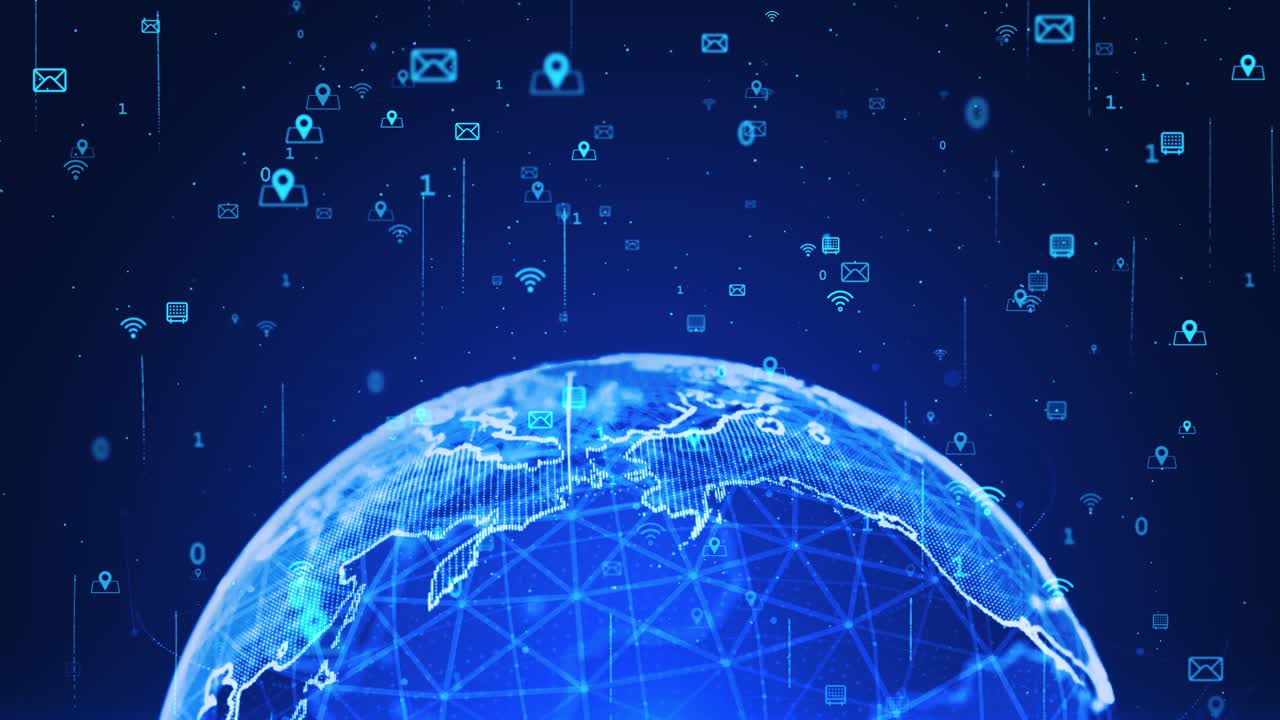 4k global communication network loop animation of digital earth map digital background with social