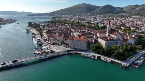 trogir city island in adriatic coast on a sunny day - aerial view
