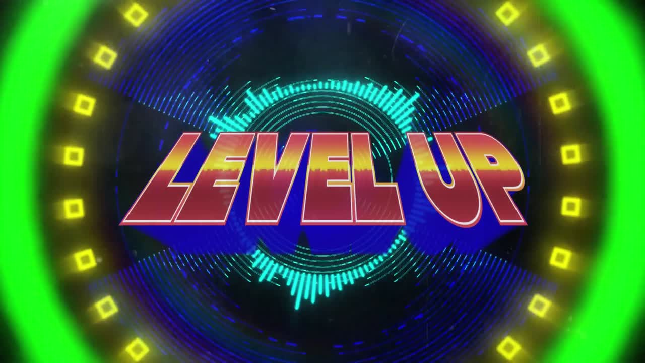 Animation of the words Level Up written in red and yellow letters