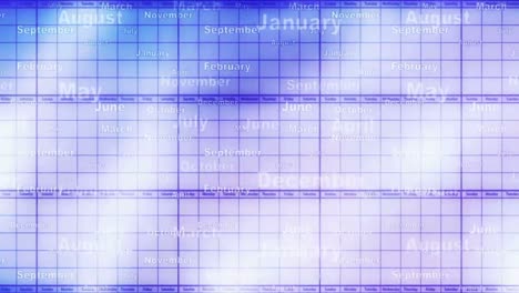 a blue and white calendar grid with the months of the year creates an ethereal and abstract background.