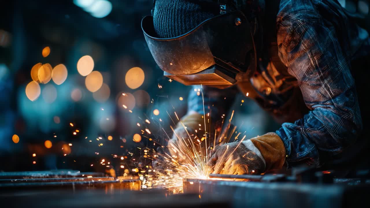 Skilled Welder Engaged in Precision Metalwork, Producing Sparks and Heat While Crafting Metal Components in a Dynamic Industrial Setting