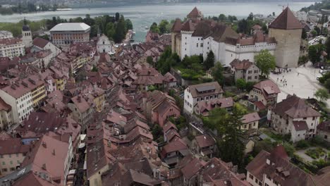 castle in old town, annecy - popular touristic city in france, aerial