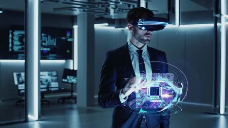businessman using vr and ar in modern office