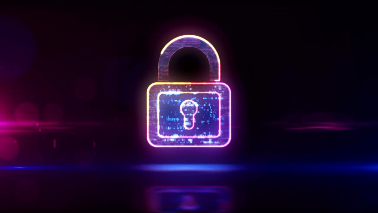 bloqueo de seguridad cibernética símbolo de neón abstracto animación en bucle