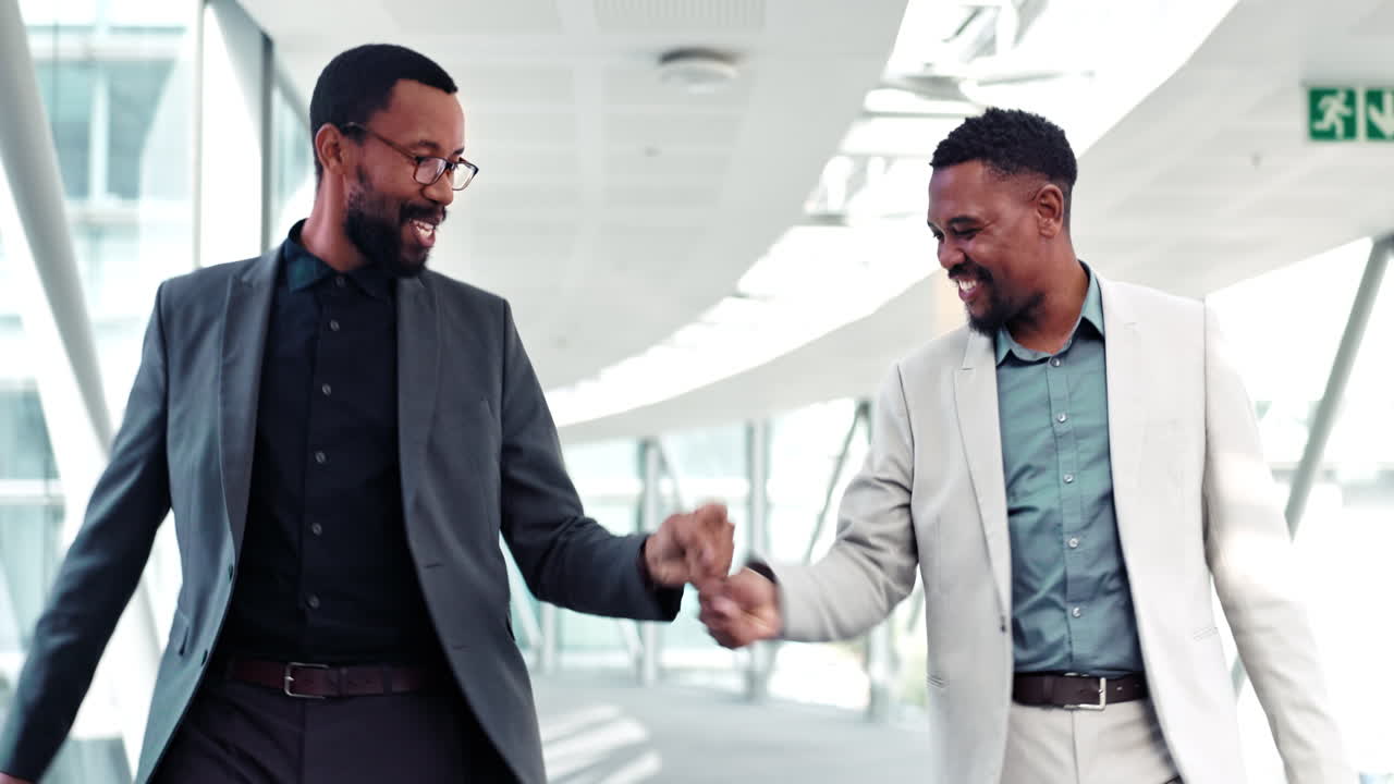 Handshake, happy or business people fist bump