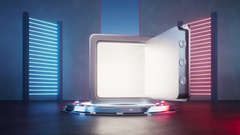 safe box with glowing neon lights, 3d rendering.