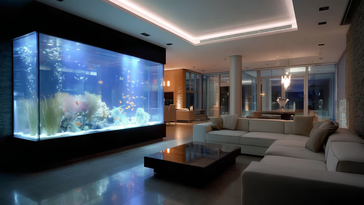 Luxurious Living Room with Large Aquarium