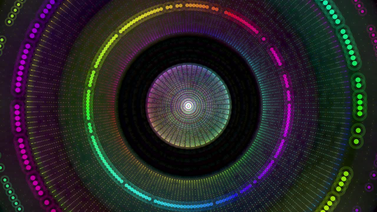 Multicolored concentric rings drawing inward, resembling a digital portal